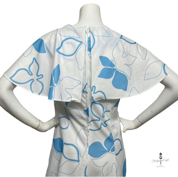 VINTAGE 60s 70s Eve Le Coq Fit & Flare Cape Sleeve Collar Dress 10 12 Stretch - Picture 9 of 11